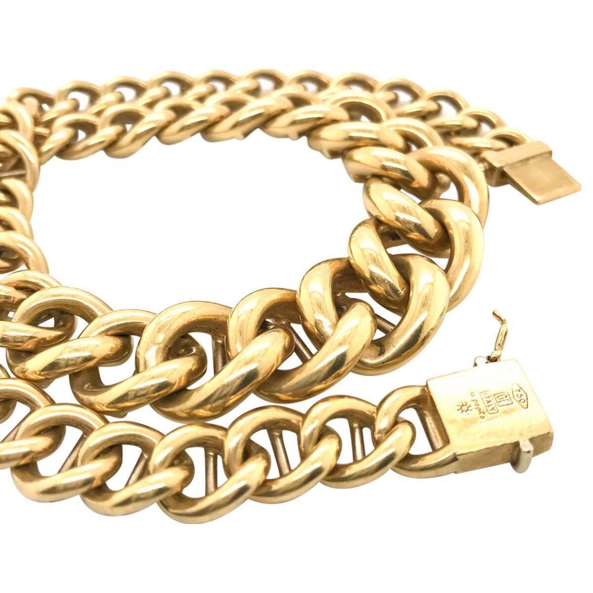 Women's or Men's 18 Karat Yellow Gold Italian Graduated Curb Link Chain Necklace