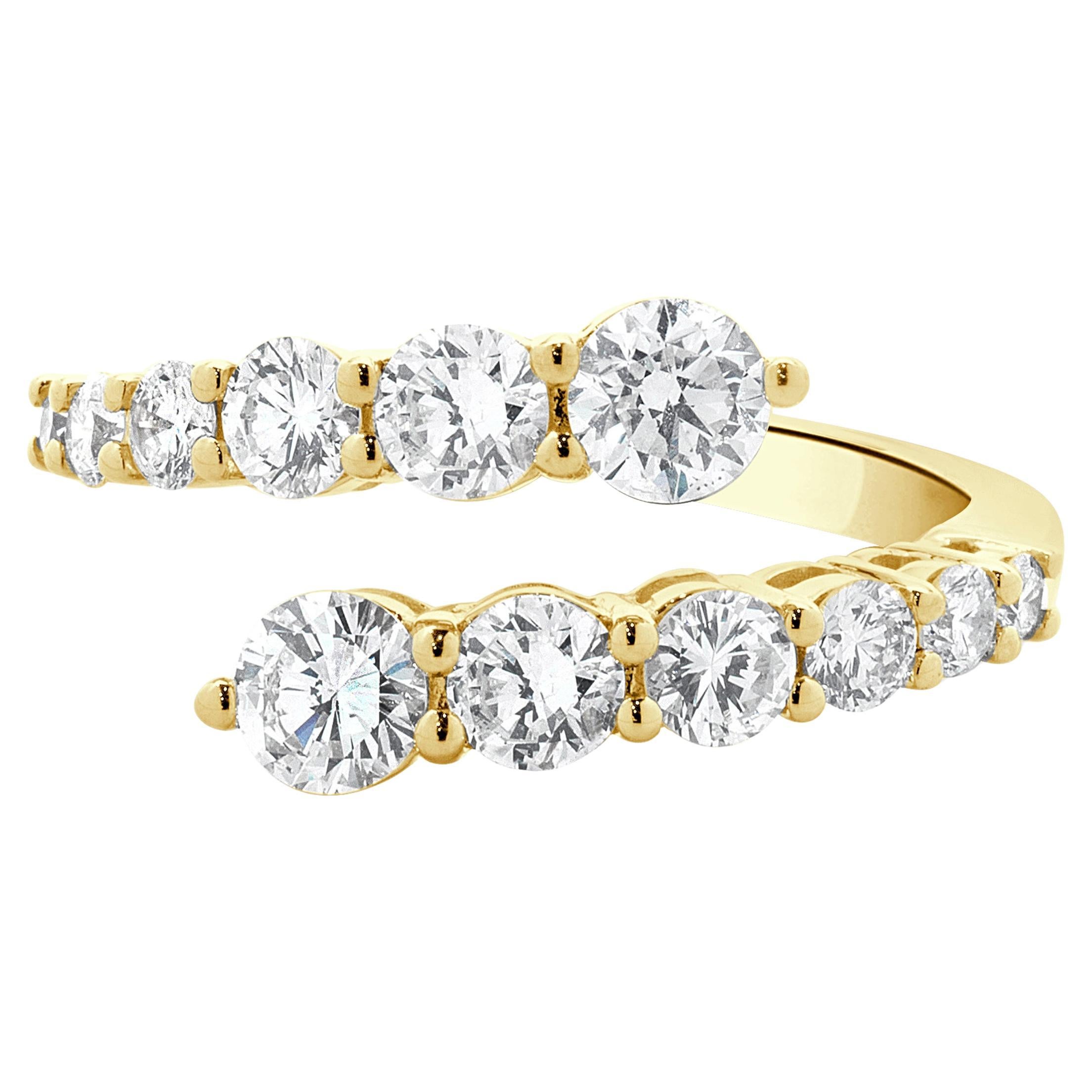 18 Karat Yellow Gold Graduated Diamond Bypass Ring