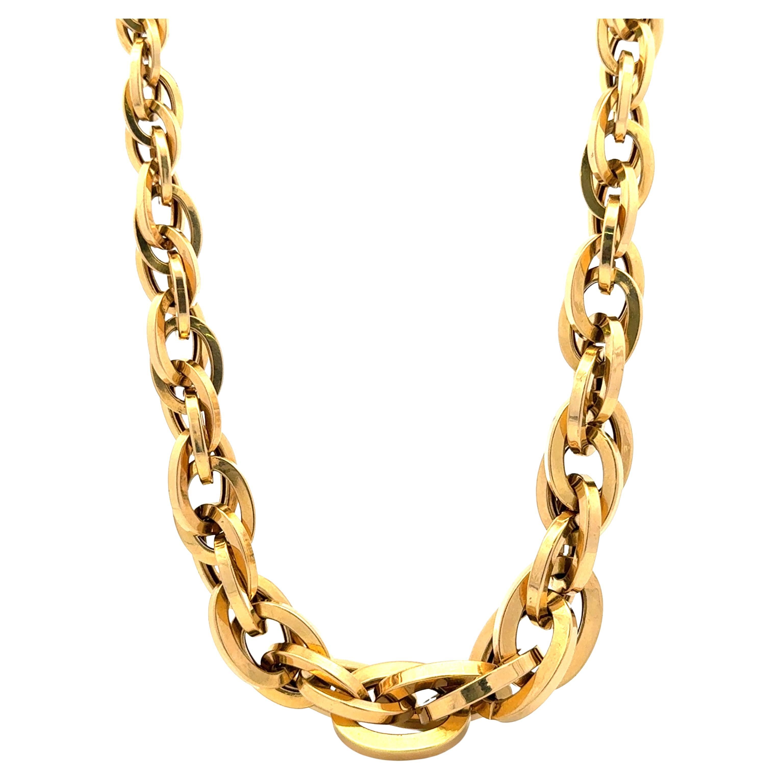 18 Karat Gelbgold abgestufte ineinandergreifende ovale Gliederhalskette 55,24 Gramm 17"