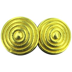 18 Karat Yellow Gold Greek Concentric Circle Designed Clip-On Earrings