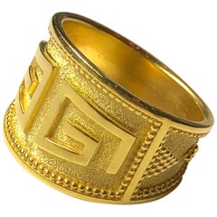 Georgios Collections 18 Karat Yellow Gold Greek Key Design Wide Band Ring