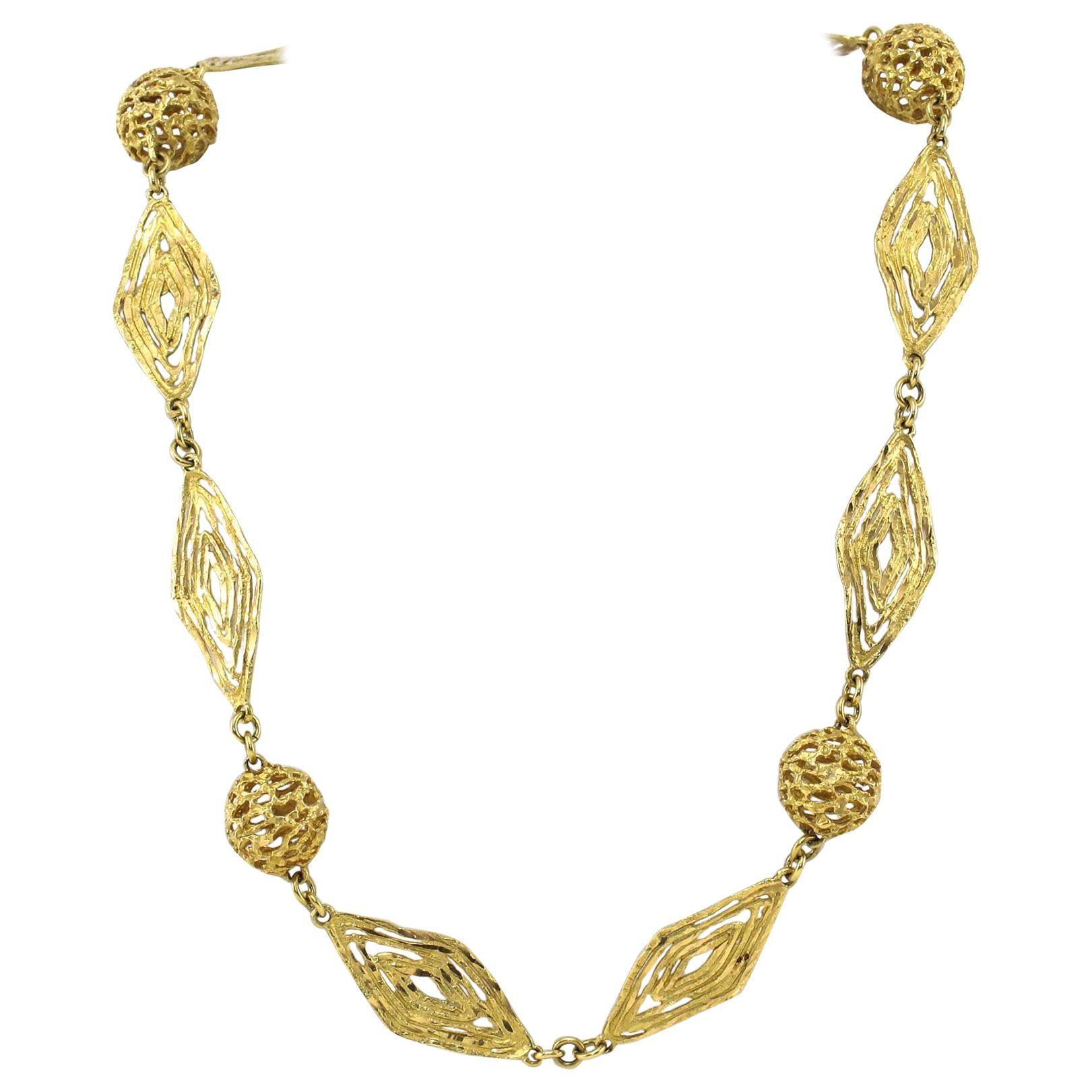 18 Karat Yellow Gold Greek Motif Long Necklace