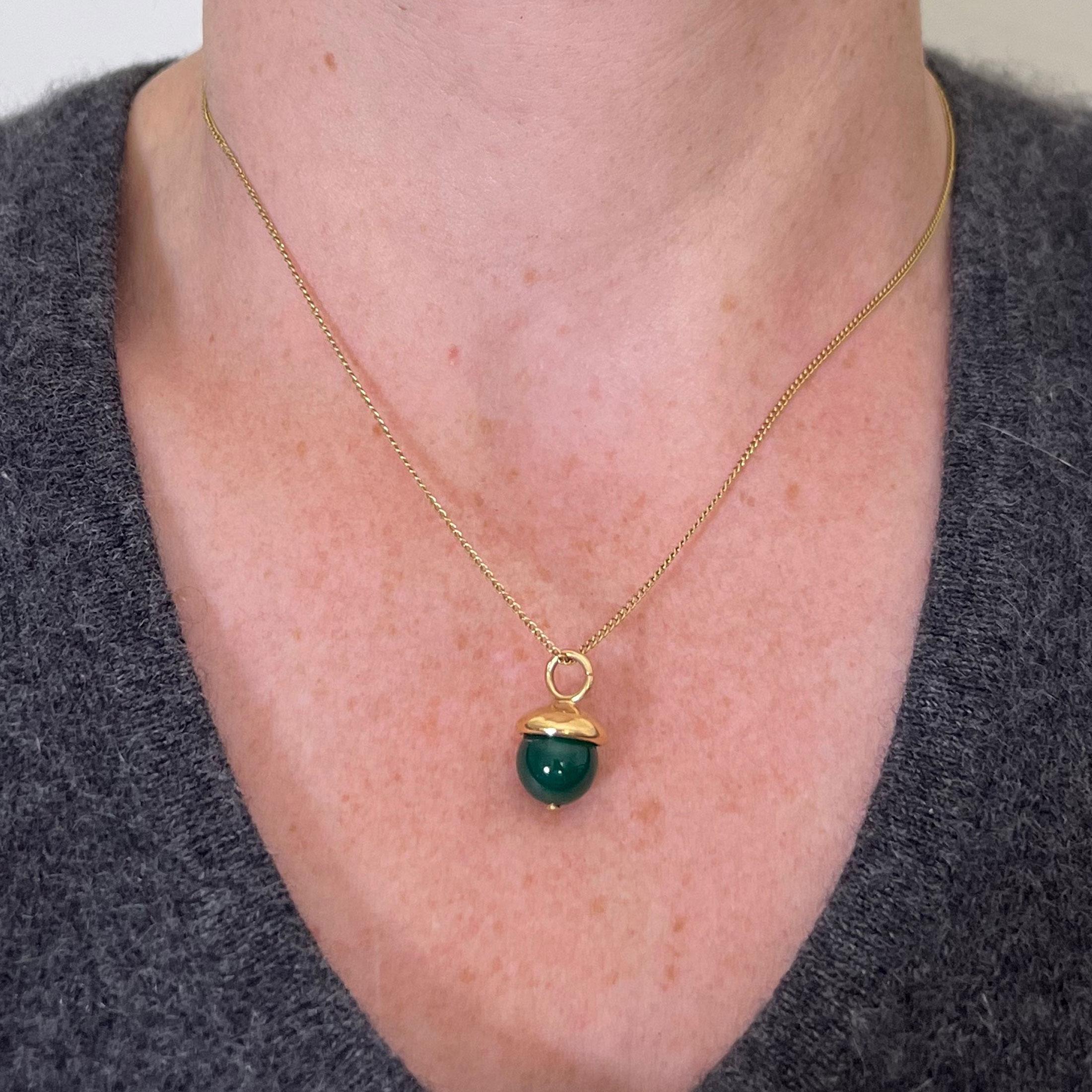 Pendentif sphère en agate verte en or jaune 18 carats Unisexe en vente