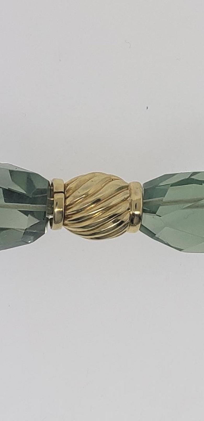Contemporary 18 Karat Yellow Gold, Green Amethyst Bead Necklace For Sale