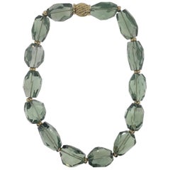 18 Karat Yellow Gold, Green Amethyst Bead Necklace