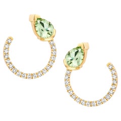 Boucles d'oreilles courbes en or jaune 18 carats, béryl vert et diamants