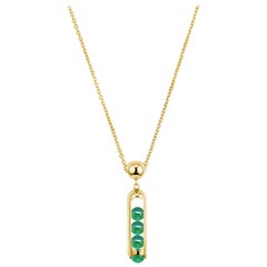 Melody Unisex Chain Pendant Necklace 18 Karat Yellow Gold Green Chalcedony beads