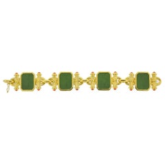 18 Karat Yellow Gold Green Intaglio with Coral Cabochon Edges Link Bracelet