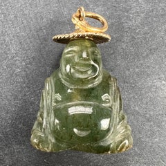 18 Karat Yellow Gold Green Jadeite Jade Buddha Large Charm Pendant