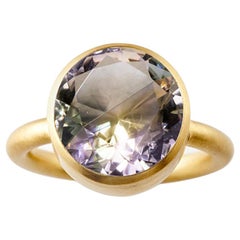 18 Karat Yellow Gold Green Quartz Ametrine Two-Stone Modern Cocktail Ring