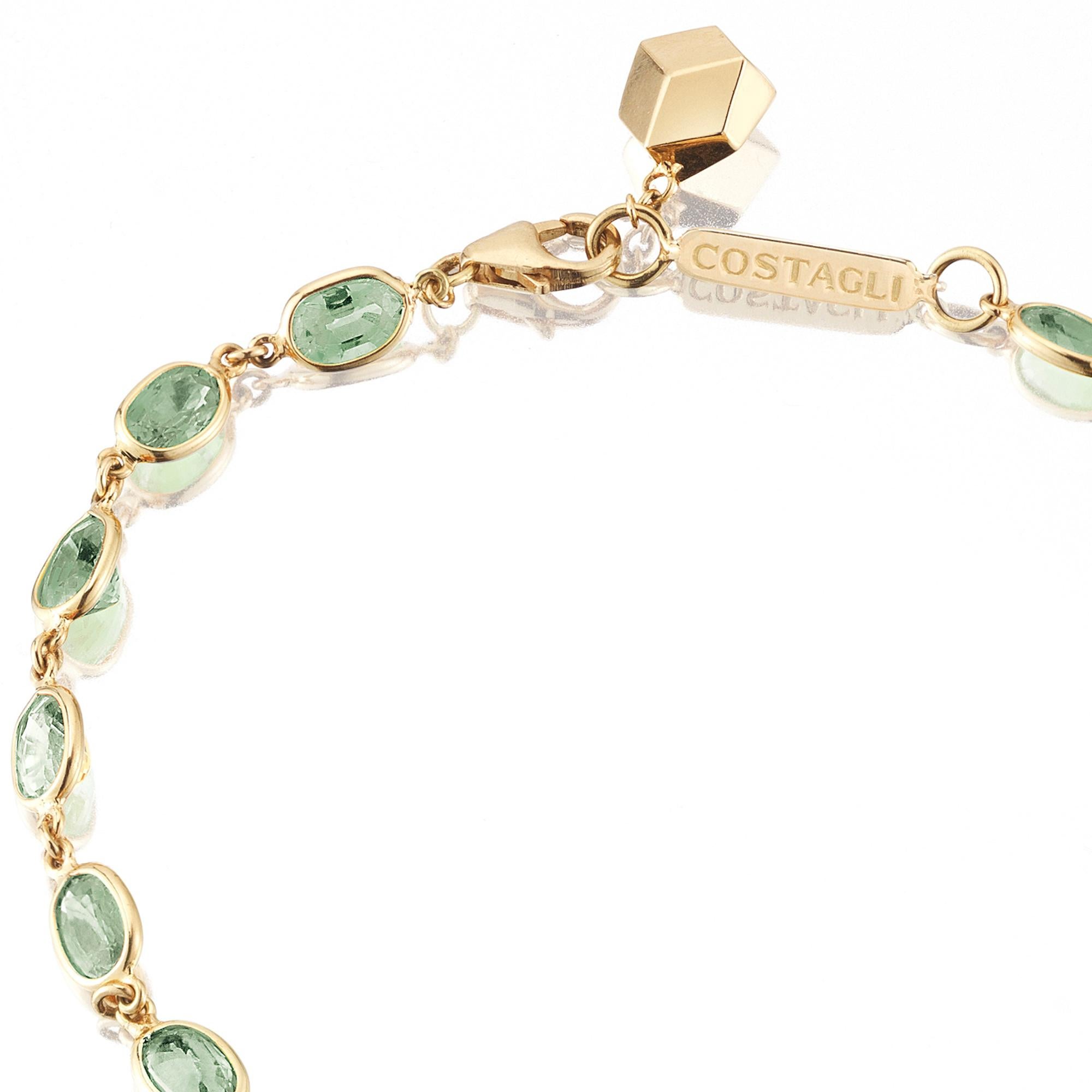 Contemporary Paolo Costagli 18 Karat Yellow Gold Green Sapphire 8.50 Carat Ombre Bracelet For Sale