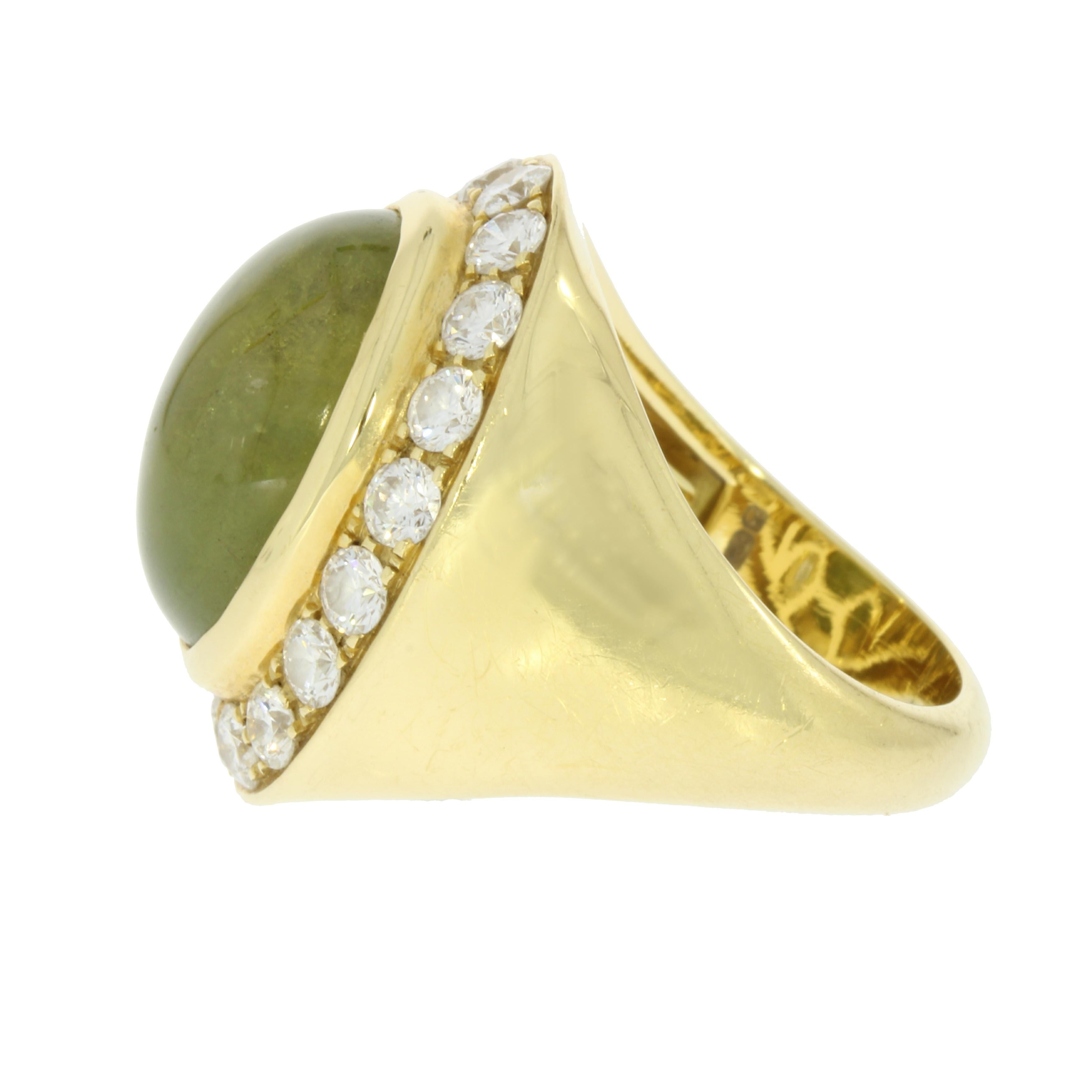 Cabochon 18 Karat Yellow Gold Green Sapphire and Diamond Pinky Ring by Niquesa