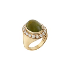 18 Karat Yellow Gold Green Sapphire and Diamond Pinky Ring by Niquesa