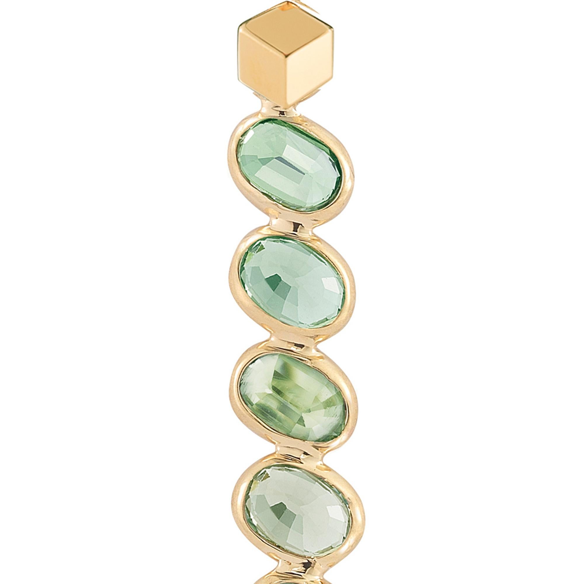 Round Cut Paolo Costagli 18 Karat Yellow Gold Green Sapphires Ombré Pendant Necklace For Sale