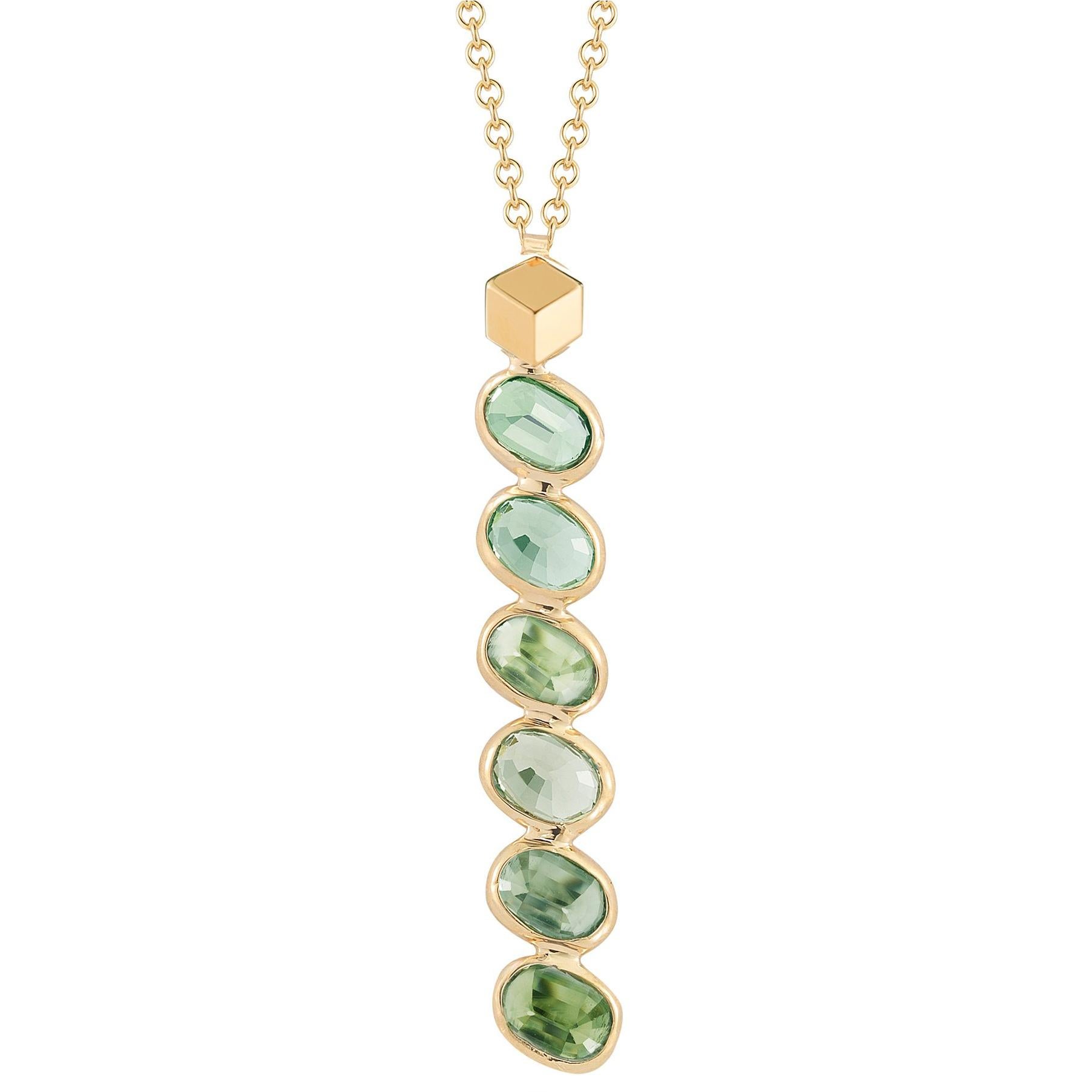 Paolo Costagli 18 Karat Yellow Gold Green Sapphires Ombré Pendant Necklace For Sale