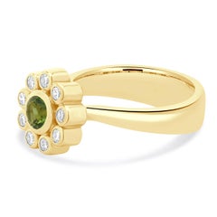 18 Karat Yellow Gold Green Tourmaline and Diamond Ring