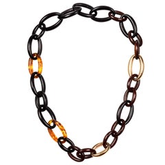 18 Karat Yellow Gold Groumette Wood and Amber Necklace