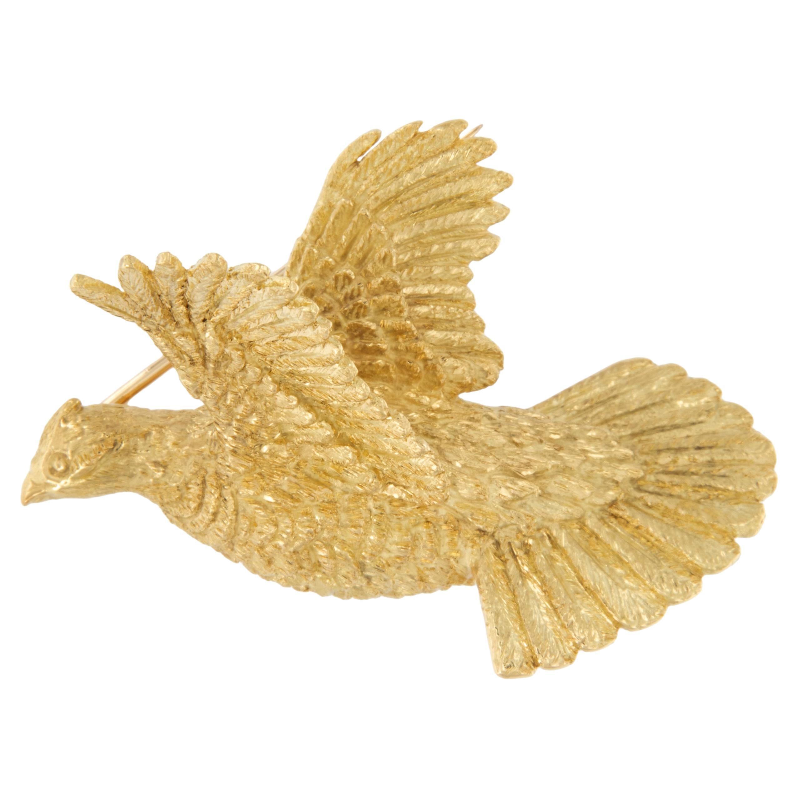 18 Karat Yellow Gold Grouse in Flight Brooch Pendant