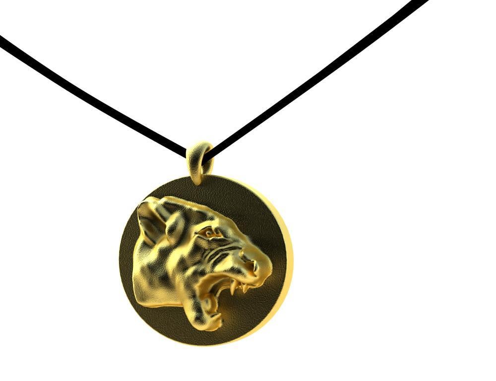 Women's or Men's 18 Karat Yellow Gold Growler Panther Pendant Necklace For Sale