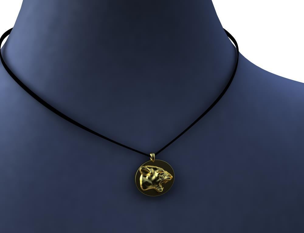 18 Karat Yellow Gold Growler Panther Pendant Necklace For Sale 2