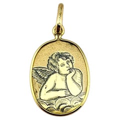 Pendentif ovale en or jaune 18 carats Ange gardien #23292