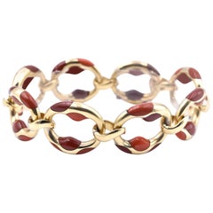 18 Karat Yellow Gold Gucci Style Link Oval Bracelet with Carnelian and Sardonyx