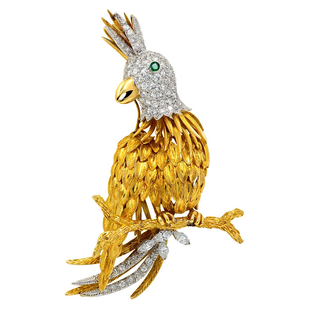 Modern 18 Karat Yellow Gold Gutschneider Parrot 5.50 Carat Brooch