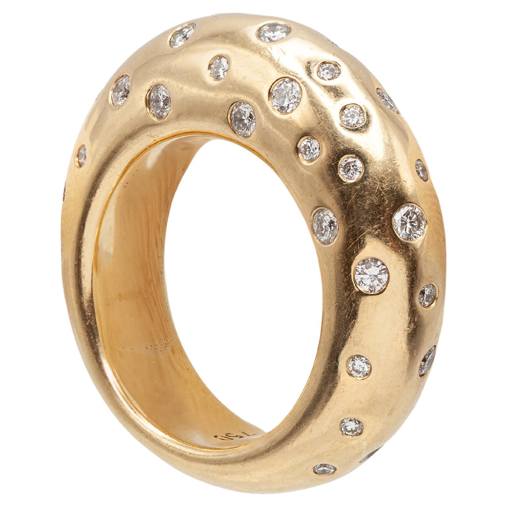 18 Karat Yellow Gold Gypsy-set Diamond Dome Band Ring For Sale