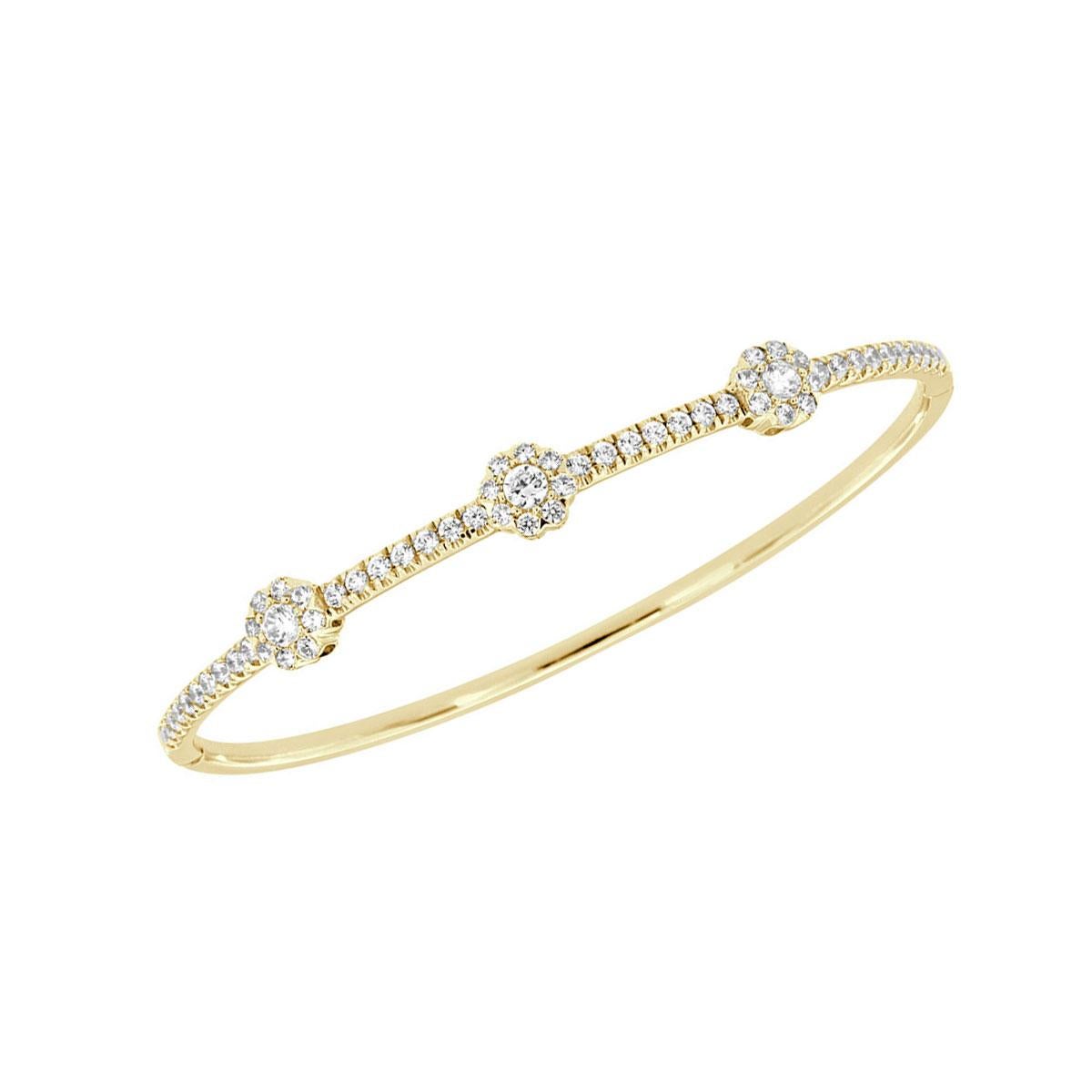 18 Karat Yellow Gold Halo Diamond Bangle '1 1/2 Carat' In New Condition For Sale In San Francisco, CA