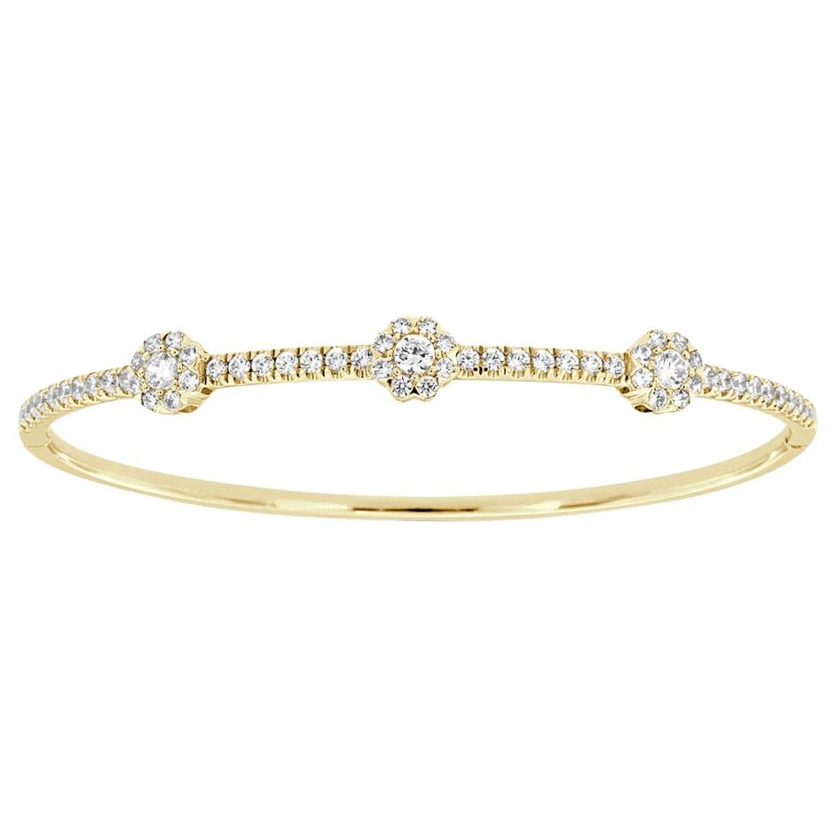 Bracelet jonc en or jaune 18 carats avec halo de diamants de 1 1/2 carat