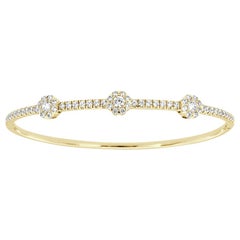 Bracelet jonc en or jaune 18 carats avec halo de diamants de 1 1/2 carat
