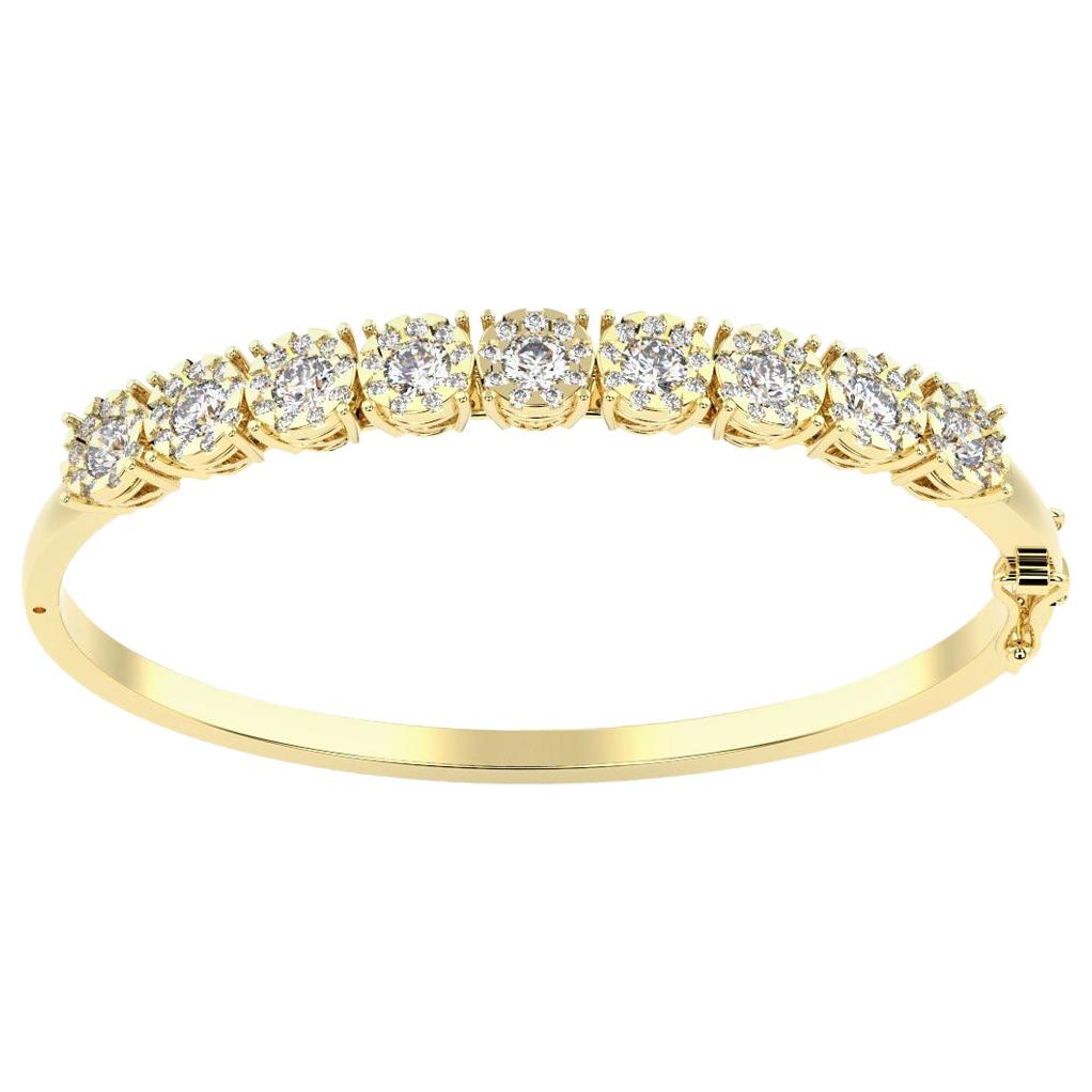 Bracelet jonc en or jaune 18 carats avec halo de diamants de 3 1/4 carats en vente