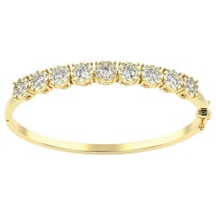 Bracelet jonc en or jaune 18 carats avec halo de diamants de 3 1/4 carats