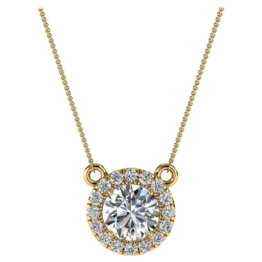 18 Karat Yellow Gold Halo Diamond Pendant '3/4 Carat' For Sale