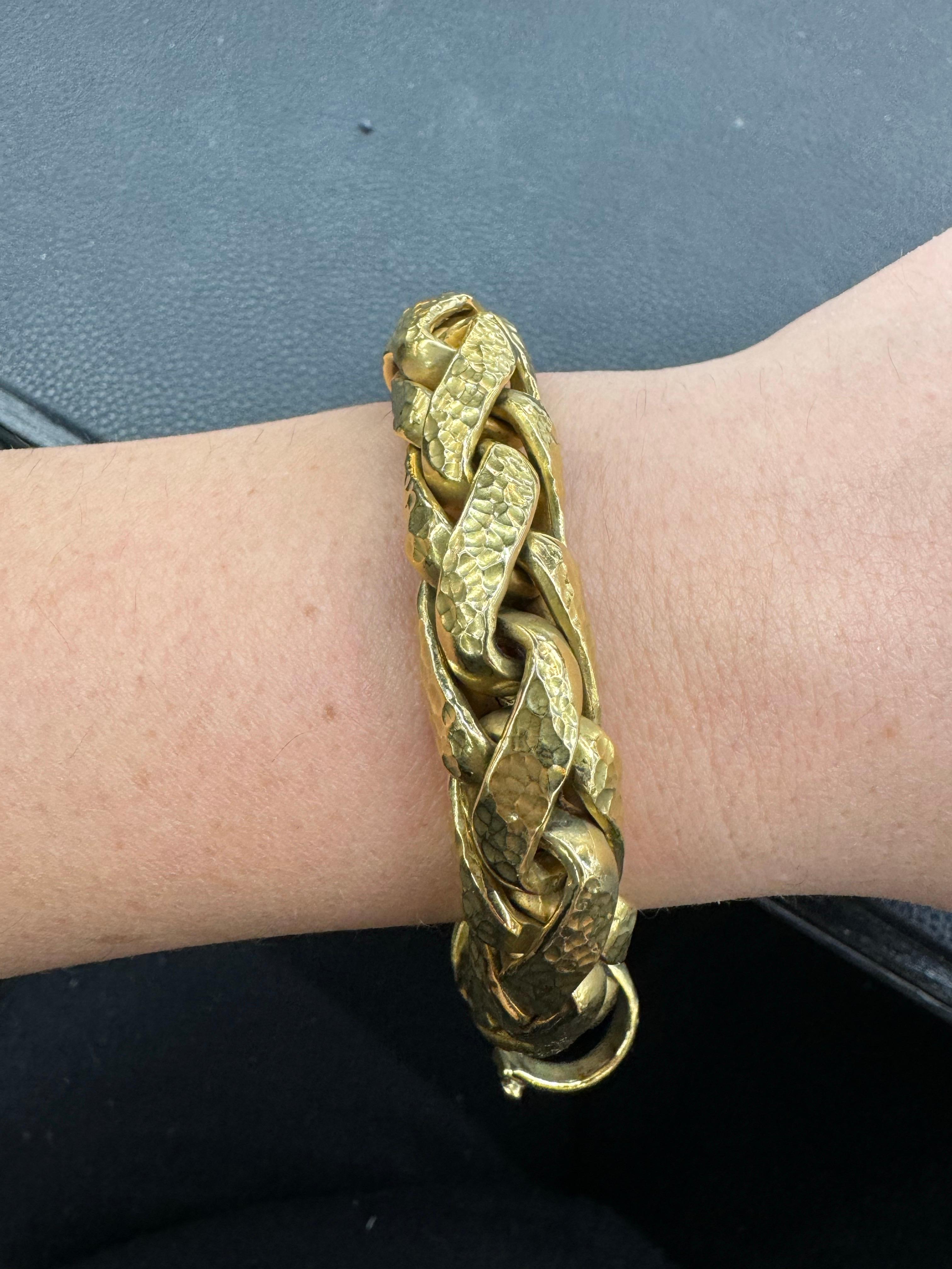 Bracciale a maglie intrecciate in oro giallo 18 carati 54,5 grammi in vendita 3