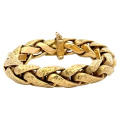 18 Karat Yellow Gold Hammered Braided Link Bracelet 54.5 Grams