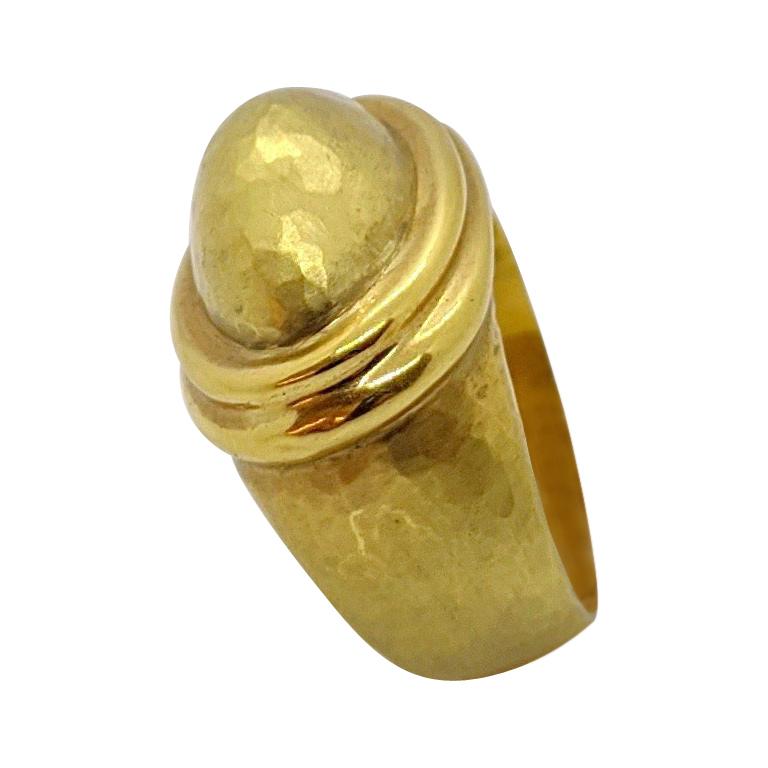 18 Karat Yellow Gold Hammered Matte Dome Ring