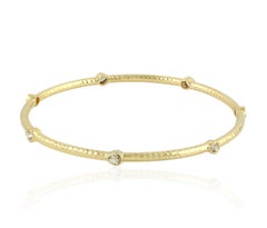 18 Karat Yellow Gold Hammered Rosecut Diamond Bangle Bracelet