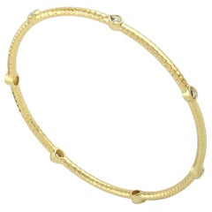 18 Karat Yellow Gold Hammered Rosecut Diamond Bangle Bracelet