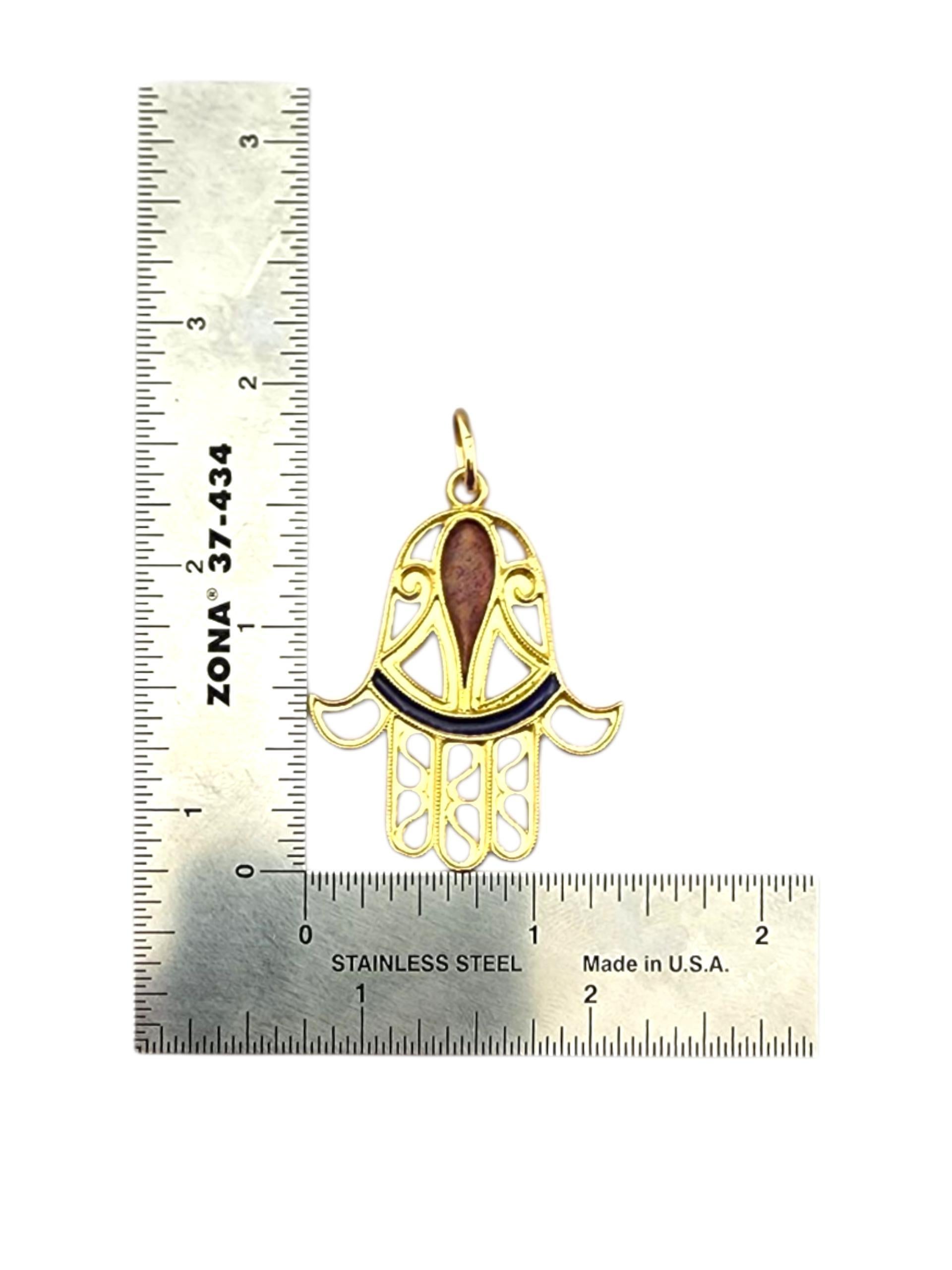 Ciondolo Hamsa Mano di Fatima in oro giallo 18 carati #23048 in vendita 3