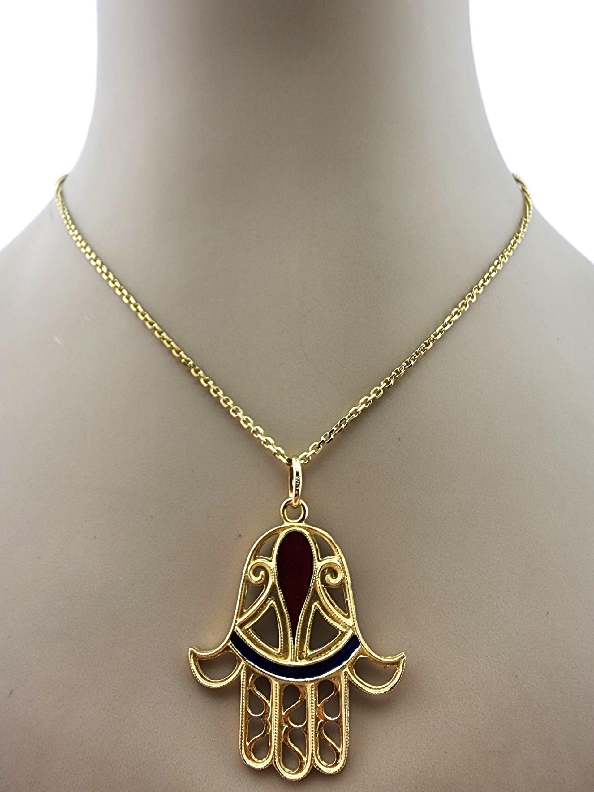 Ciondolo Hamsa Mano di Fatima in oro giallo 18 carati #23048 in vendita 4