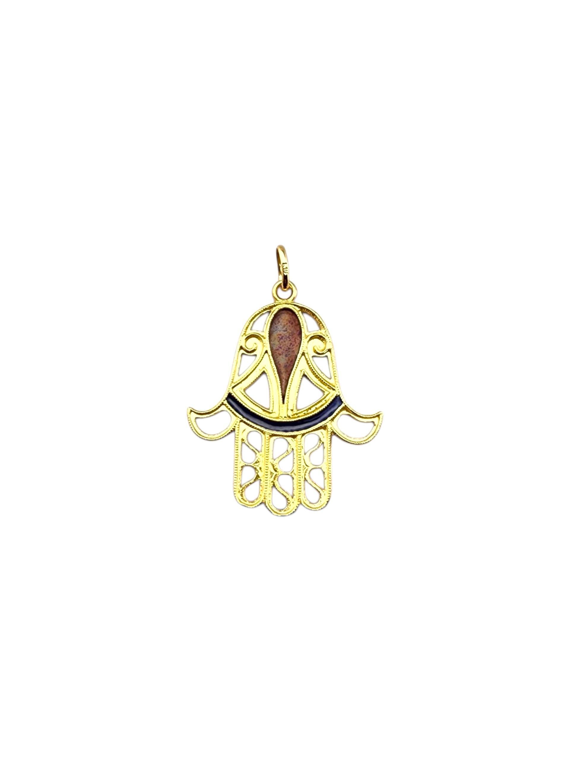 Ciondolo Hamsa Mano di Fatima in oro giallo 18 carati #23048 in vendita