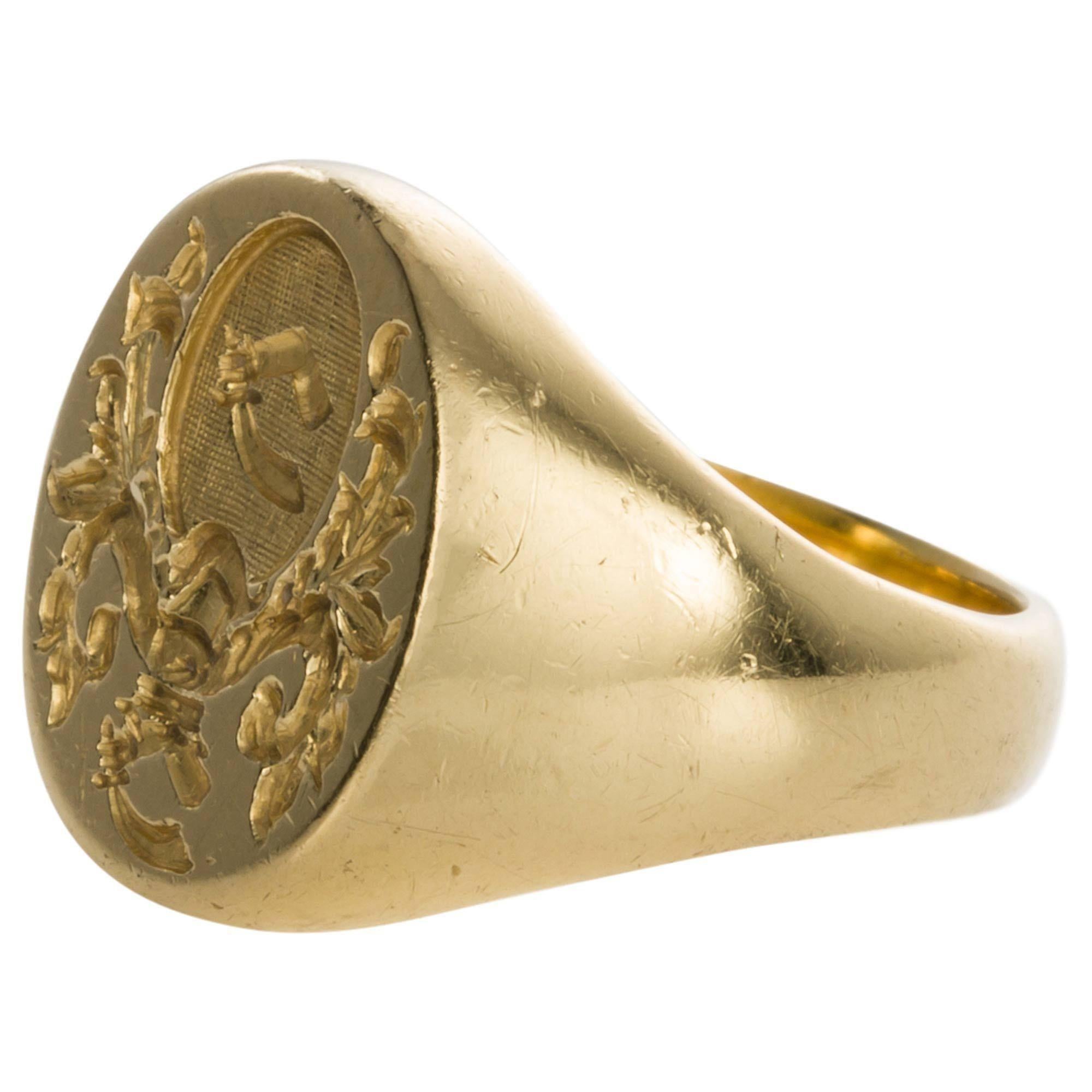 Signet rings have been fashionable since medieval times, signifying status within the community. Mostly gents wore these rings, sometimes with gemstones encrusted into the gold and sometimes showcasing the family crest. Big, bold rings of this style