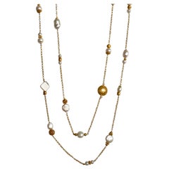 18 Karat Solid Yellow Gold Handmade Pearl Necklace