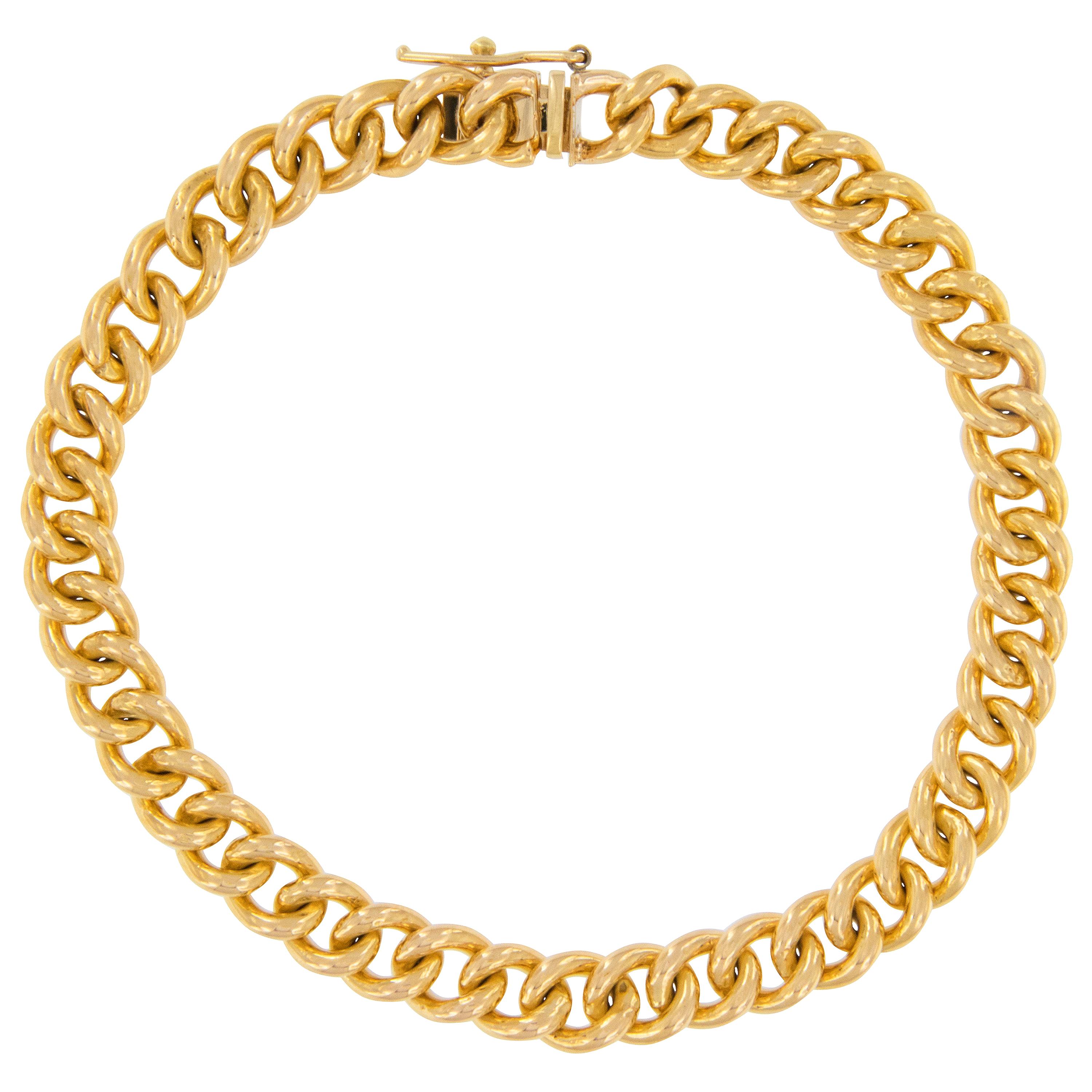 18 Karat Yellow Gold Handmade Cuban Link Bracelet