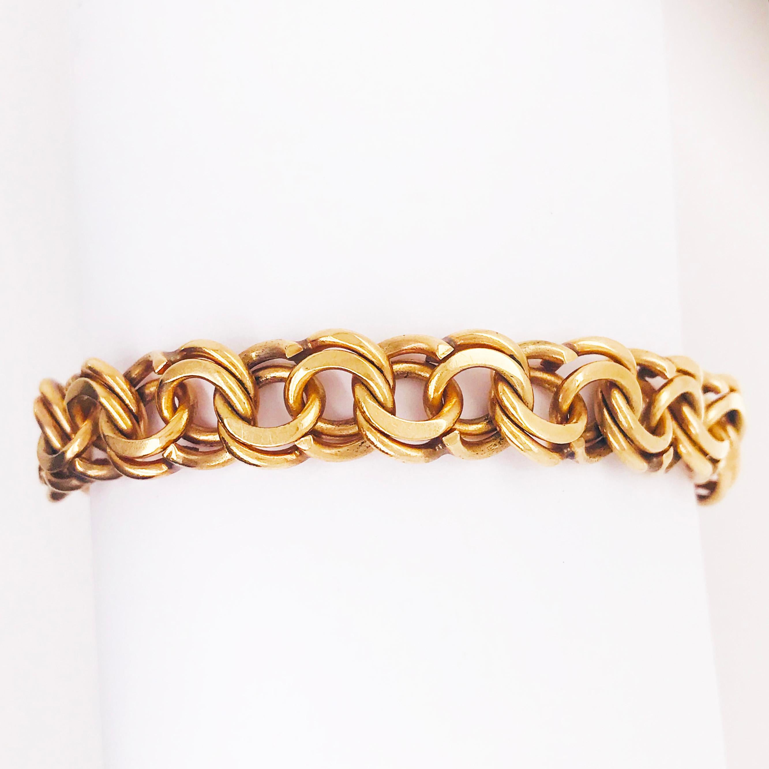 18 Karat Gelbgold Handgefertigtes Double Link Estate Armband:: Bettelarmband (Moderne)