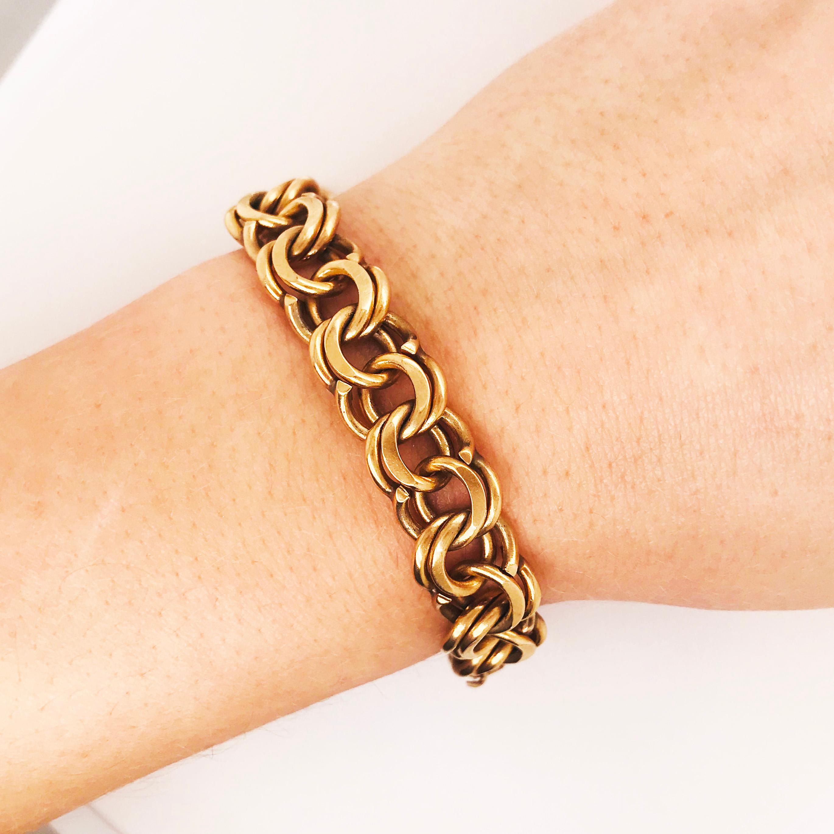 18 Karat Gelbgold Handgefertigtes Double Link Estate Armband:: Bettelarmband 1