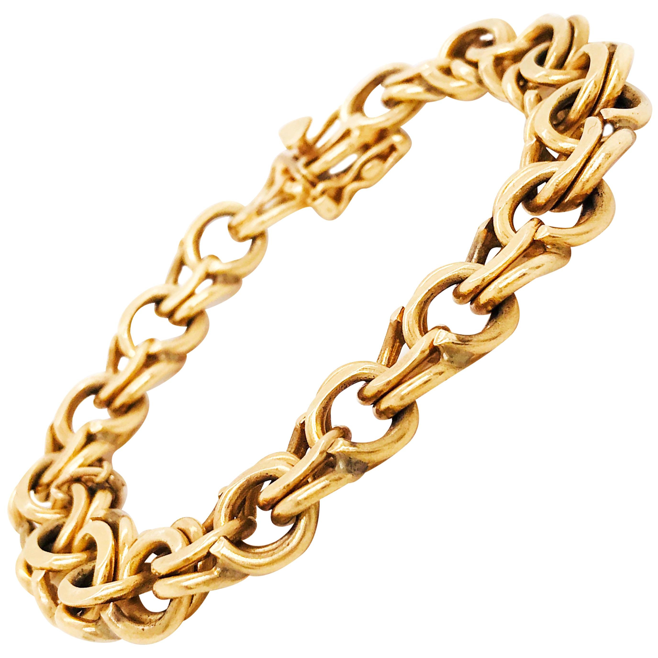 18 Karat Yellow Gold Handmade Double Link Estate Bracelet, Charm Bracelet