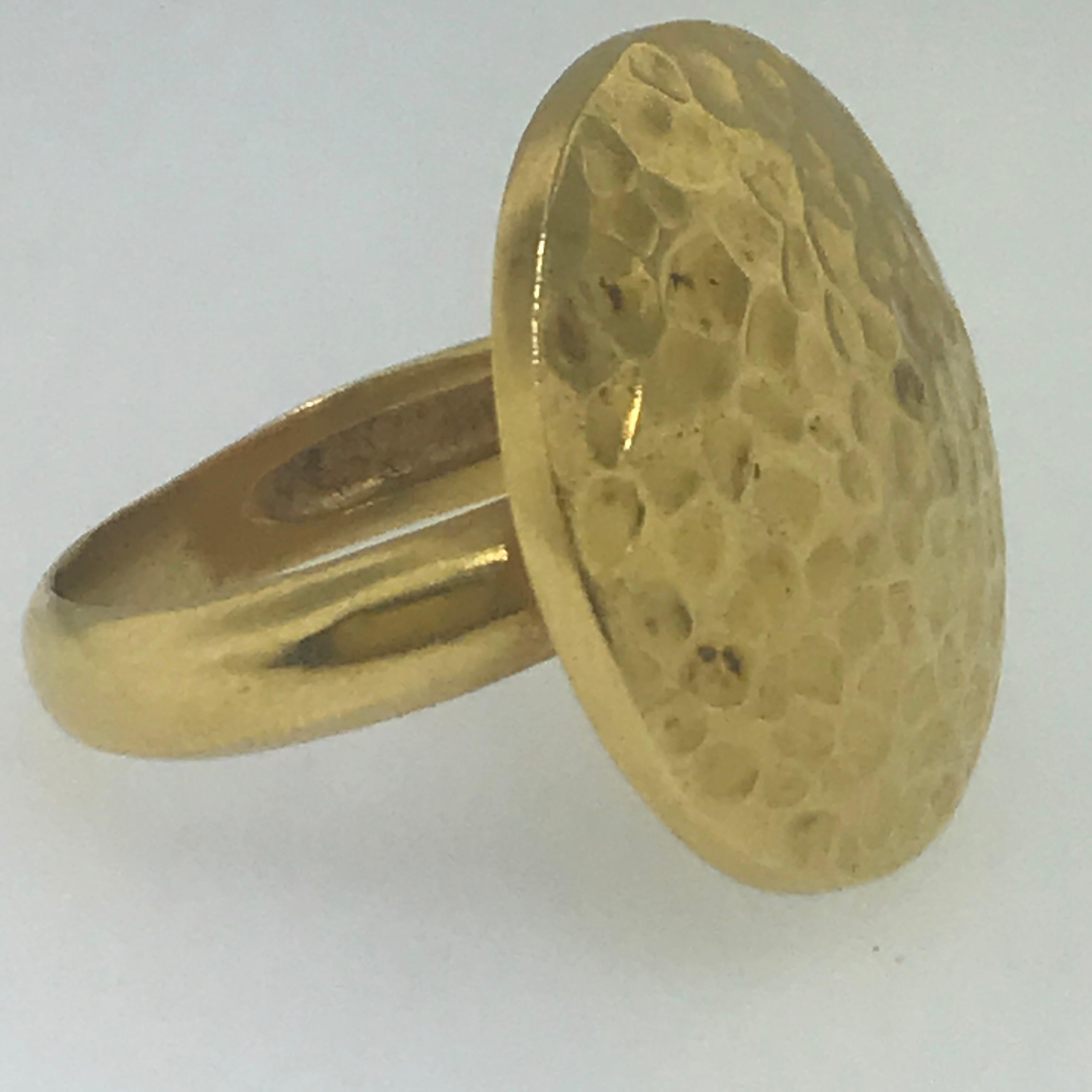 Modernist 22 Karat Yellow Gold Handmade Hammered Fashion Ring/ Cocktail Ring in Stock