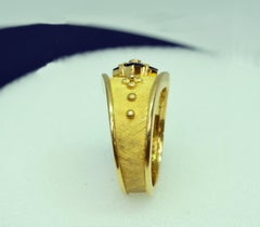 18 Karat Yellow Gold Handmade Sapphire and Diamond Cigar Band Ring